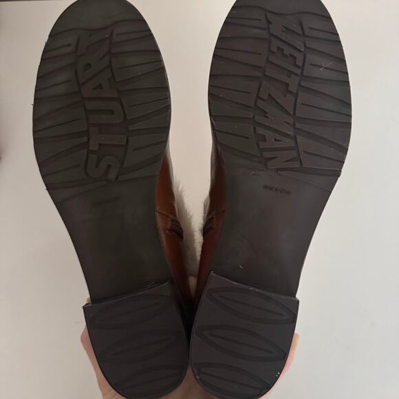 Stuart Weitzman Brown Leather Fur Cuff Lined Buckle Boots 7.5 - Picture 11 of 12